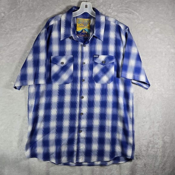 DIXXON Other - Dixxon Shirt Mens XL Blue Plaid Pipeline Bamboo Blend Short Sleeve Button Up